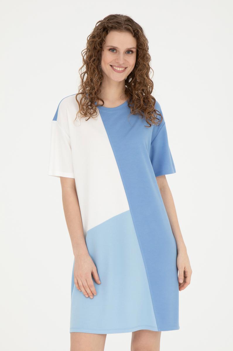 Kadın Koyu Mavi Bisiklet Yaka Örme Elbise