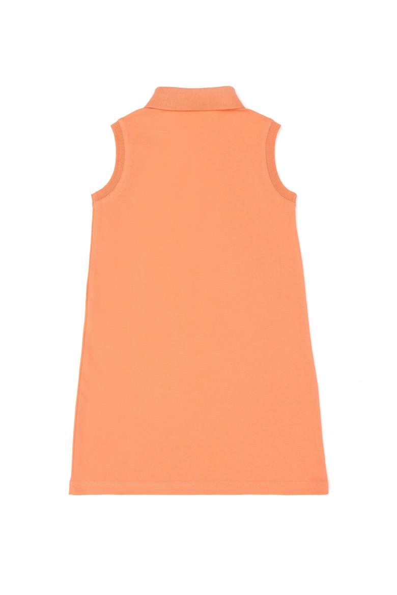 Kız Çocuk Somon Polo Yaka Kolsuz Örme Elbise - 50289282066