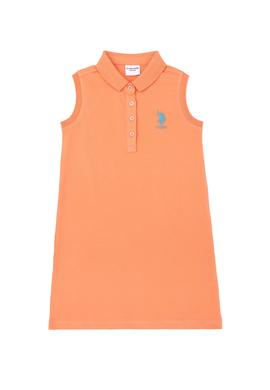 Kız Çocuk Somon Polo Yaka Kolsuz Örme Elbise - 50289282066