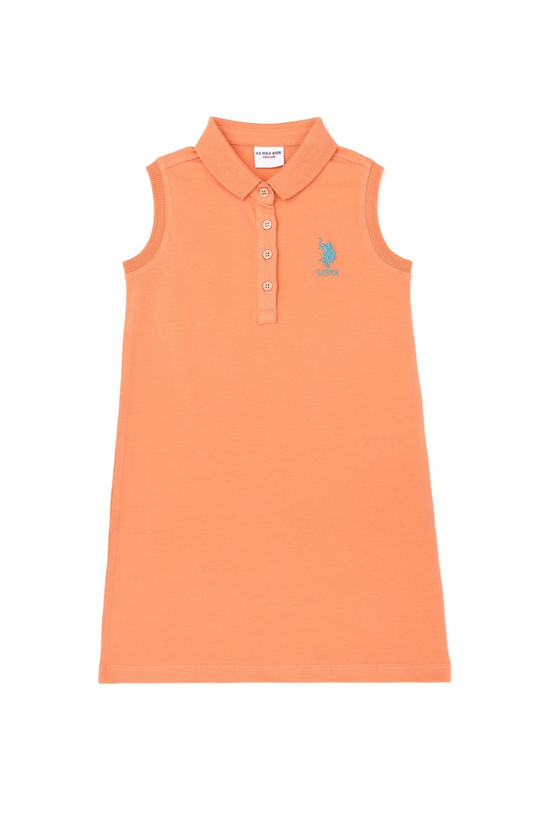 Kız Çocuk Somon Polo Yaka Kolsuz Örme Elbise - 50289282066