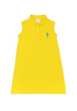 Kız Çocuk Sarı Polo Yaka Kolsuz Örme Elbise - 50289282081
