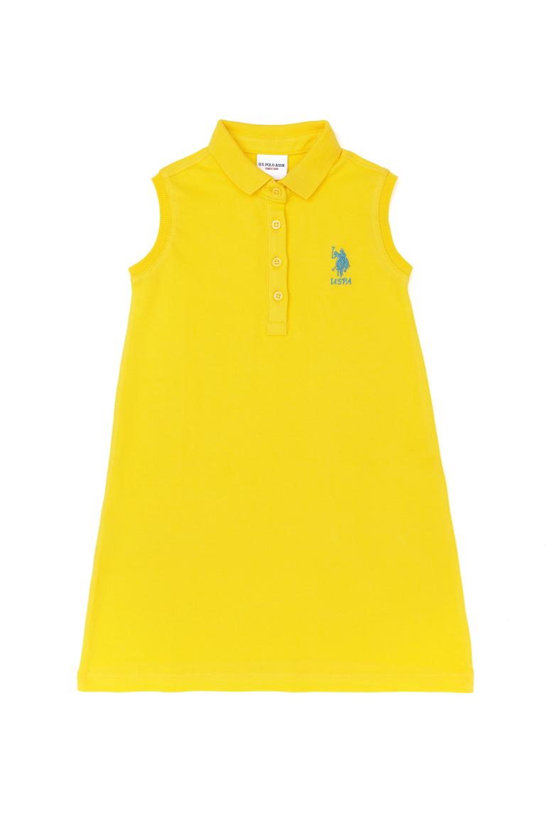 Kız Çocuk Sarı Polo Yaka Kolsuz Örme Elbise - 50289282081