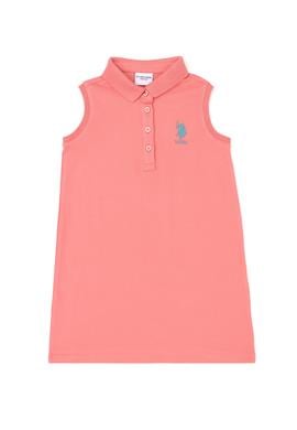 Kız Çocuk Neon Pembe Polo Yaka Kolsuz Örme Elbise - 50289282096
