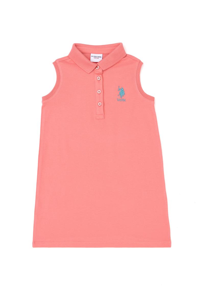 Kız Çocuk Neon Pembe Polo Yaka Kolsuz Örme Elbise