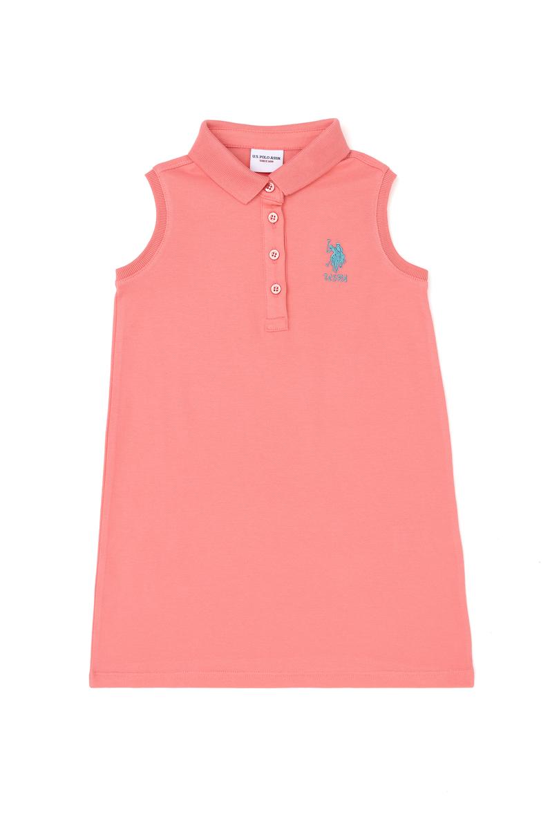 Kız Çocuk Neon Pembe Polo Yaka Kolsuz Örme Elbise