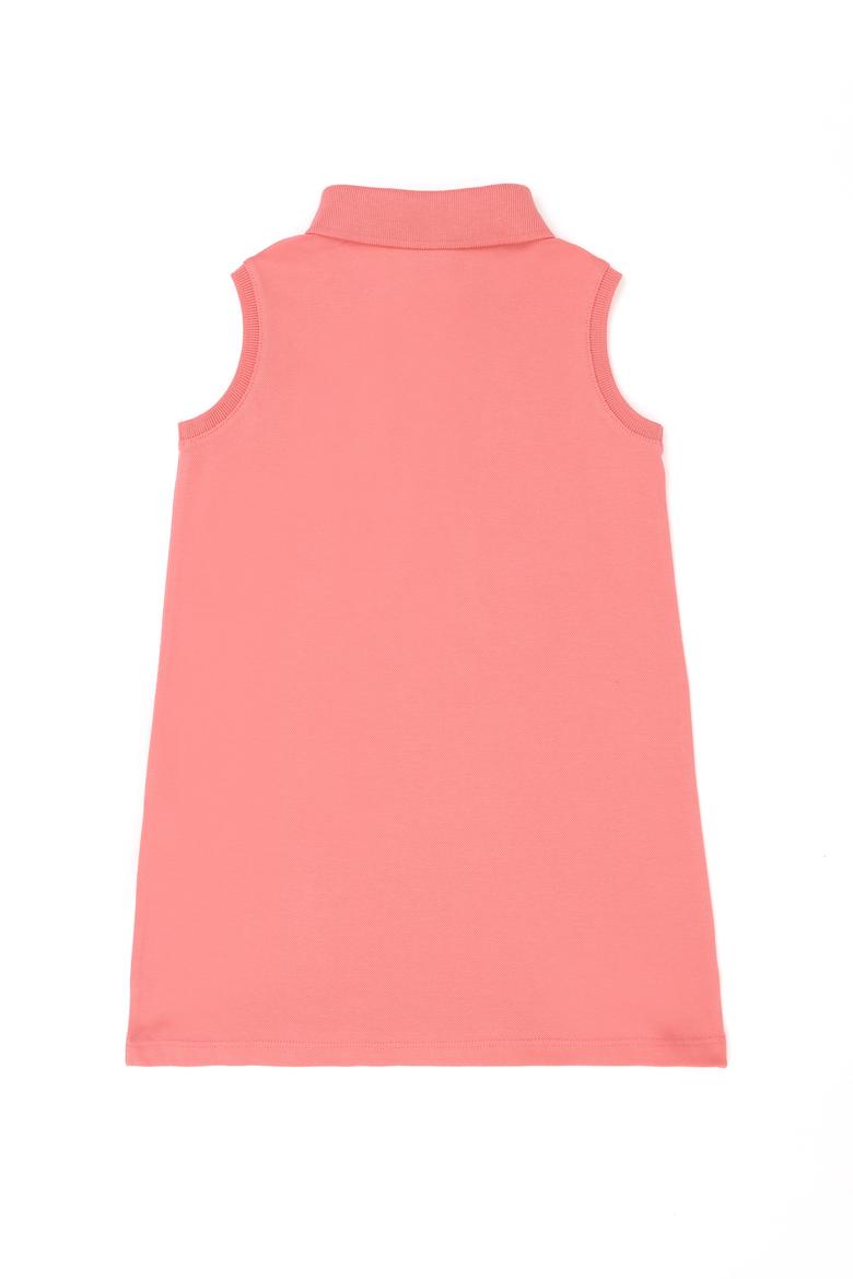 Kız Çocuk Neon Pembe Polo Yaka Kolsuz Örme Elbise - 50289282096