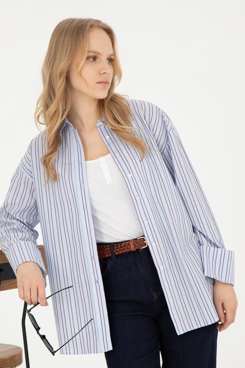 Kadın Açık Mavi Uzun Kollu Gömlek - 50279792012