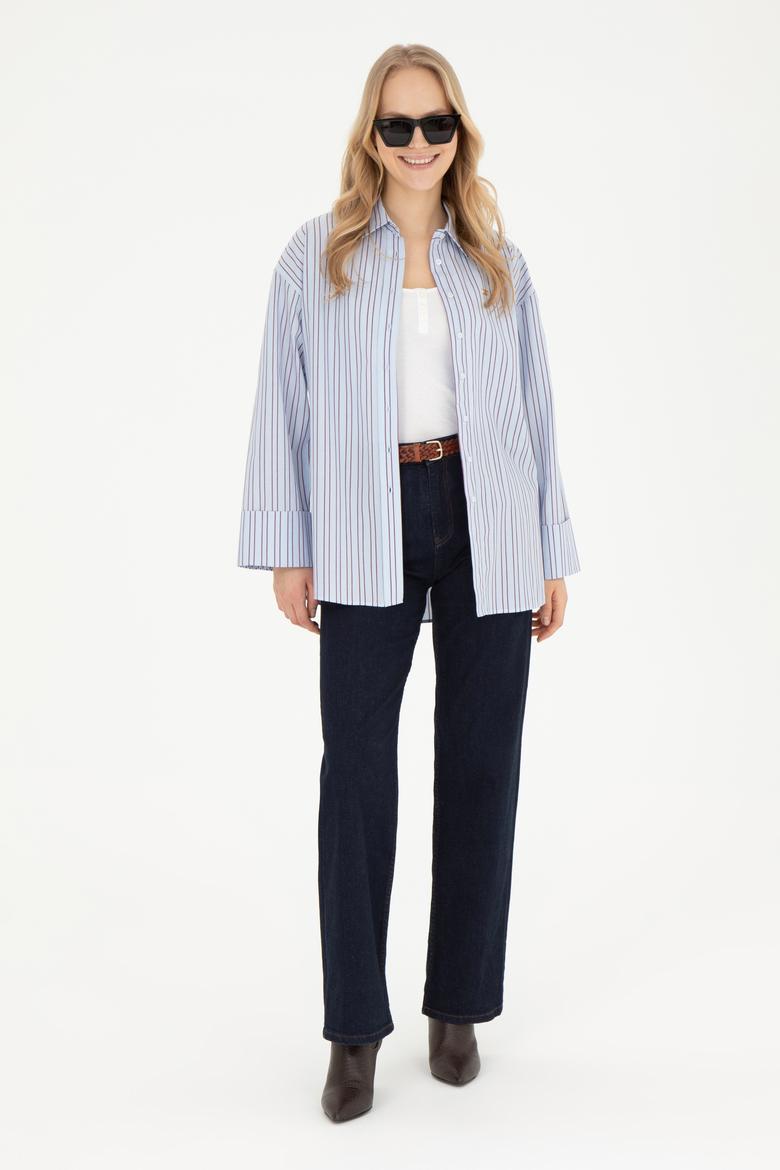 Kadın Açık Mavi Uzun Kollu Gömlek - 50279792012