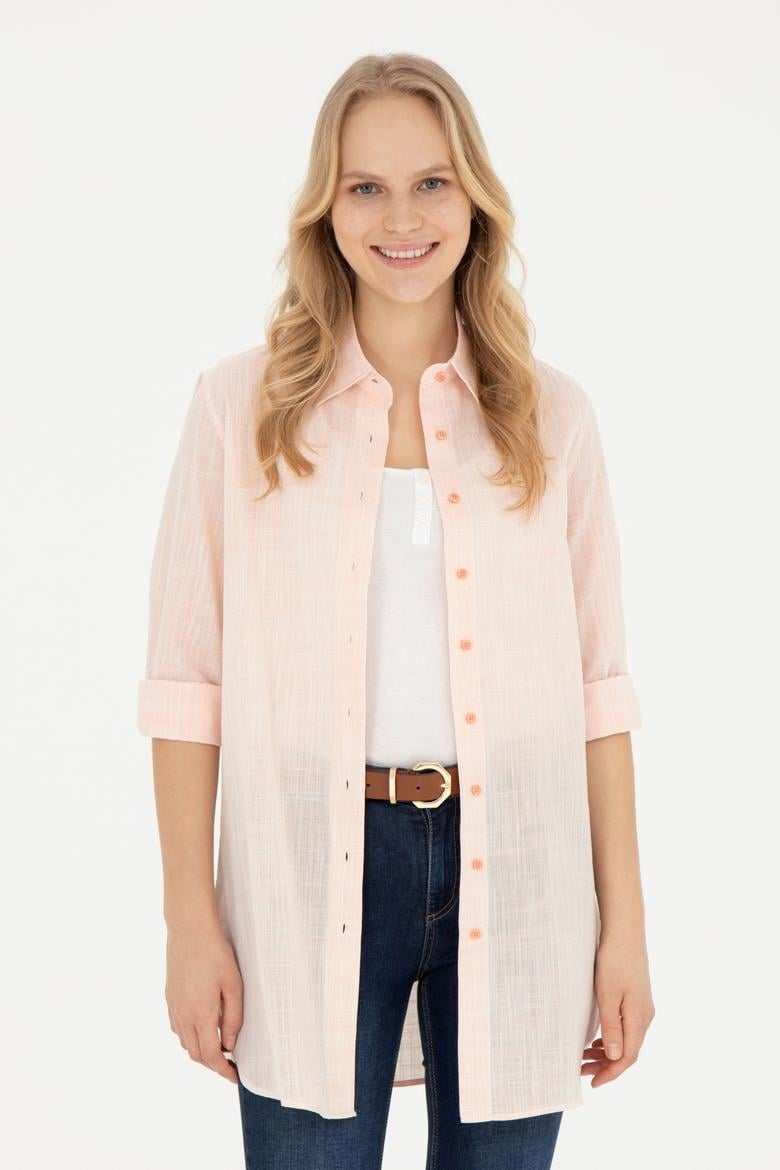 Kadın Somon Uzun Kollu Gömlek - 50283751021