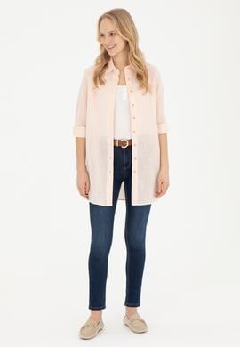 Kadın Somon Uzun Kollu Gömlek - 50283751021