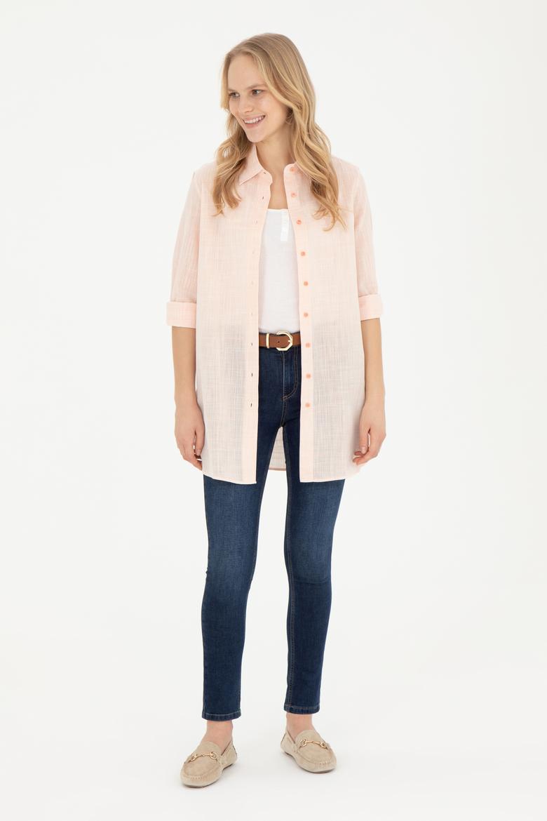 Kadın Somon Uzun Kollu Gömlek - 50283751021