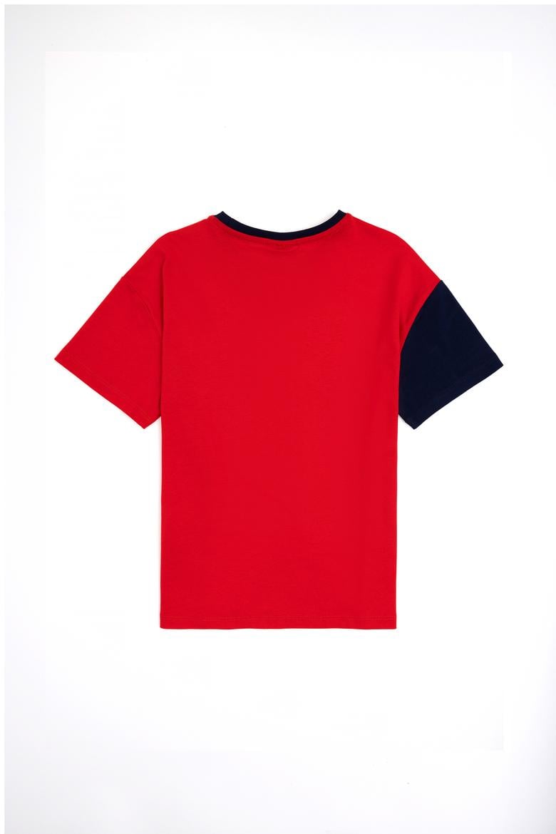 Erkek Çocuk Kırmızı Oversize Bisiklet Yaka Tişört - 50284817047