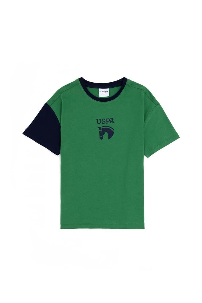 Erkek Çocuk Yeşil Oversize Bisiklet Yaka Tişört