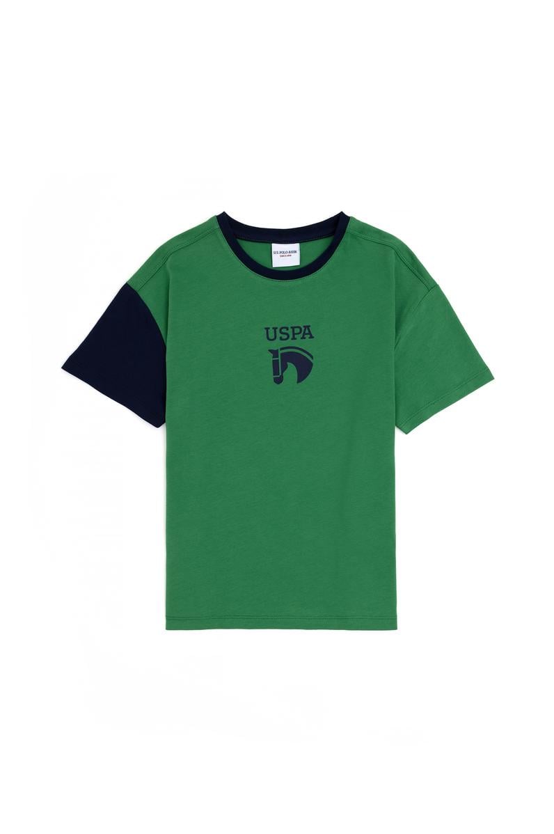 Erkek Çocuk Yeşil Oversize Bisiklet Yaka Tişört