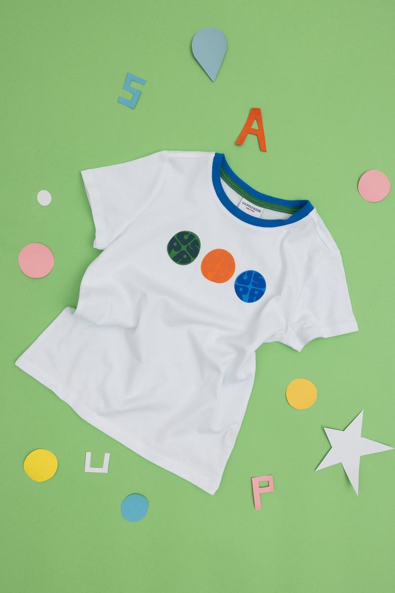 Erkek Çocuk Beyaz Bisiklet Yaka Tişört