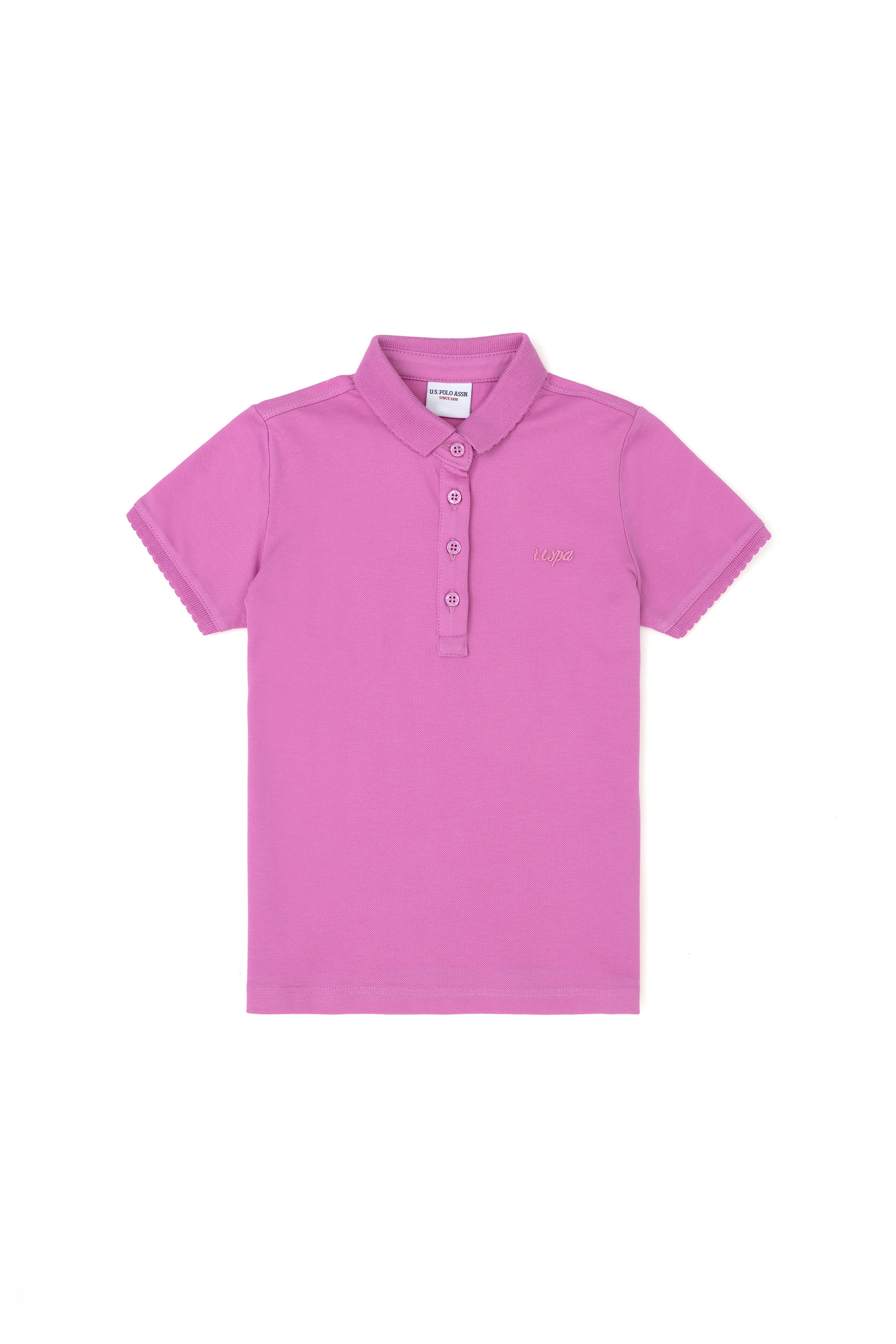 Kız Çocuk Menekşe Polo Yaka Basic Tişört - Image 1