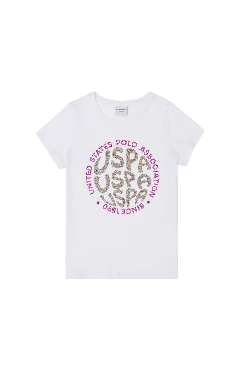 Kız Çocuk Beyaz Bisiklet Yaka Tişört