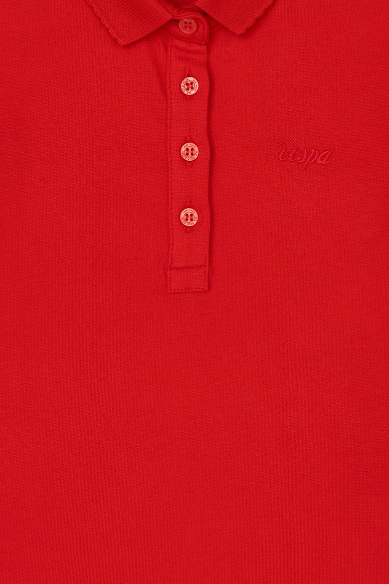 Kız Çocuk Kırmızı Melanj Polo Yaka Basic Tişört - 50288501093