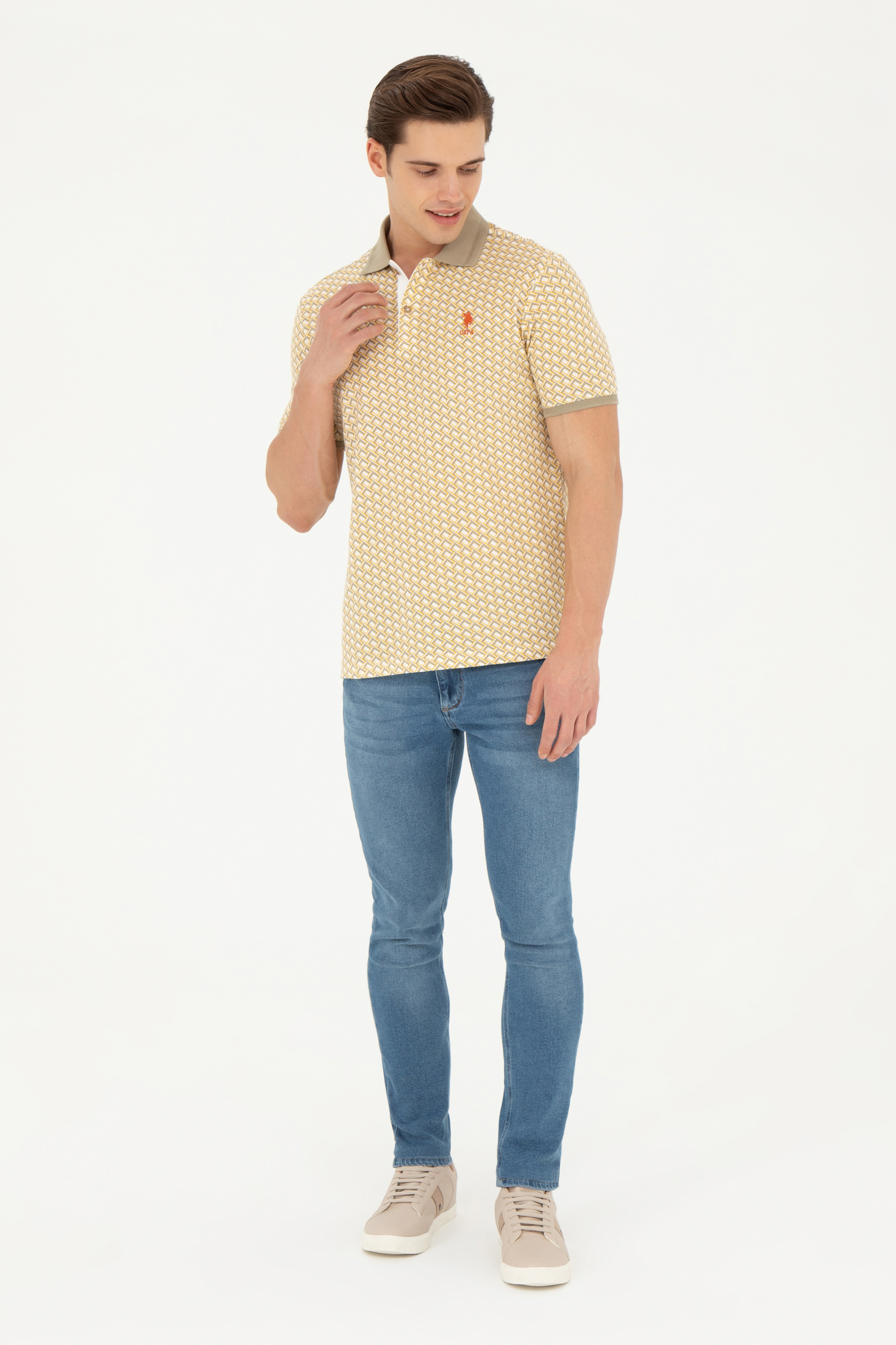 Erkek Regular Fit Polo Yaka Açık Haki Tişört - Image 4