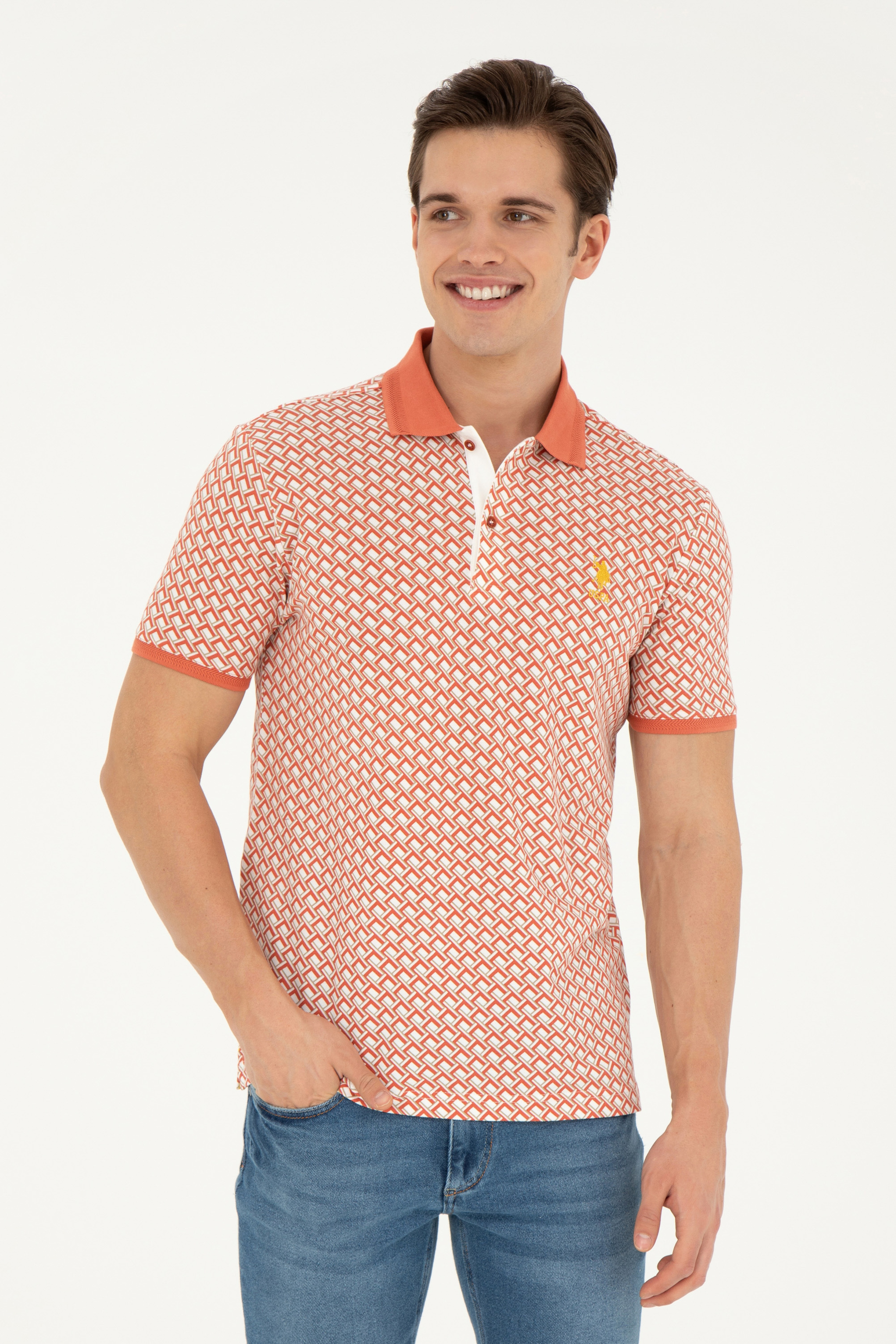 Erkek Regular Fit Polo Yaka Pudra Tişört - Image 1