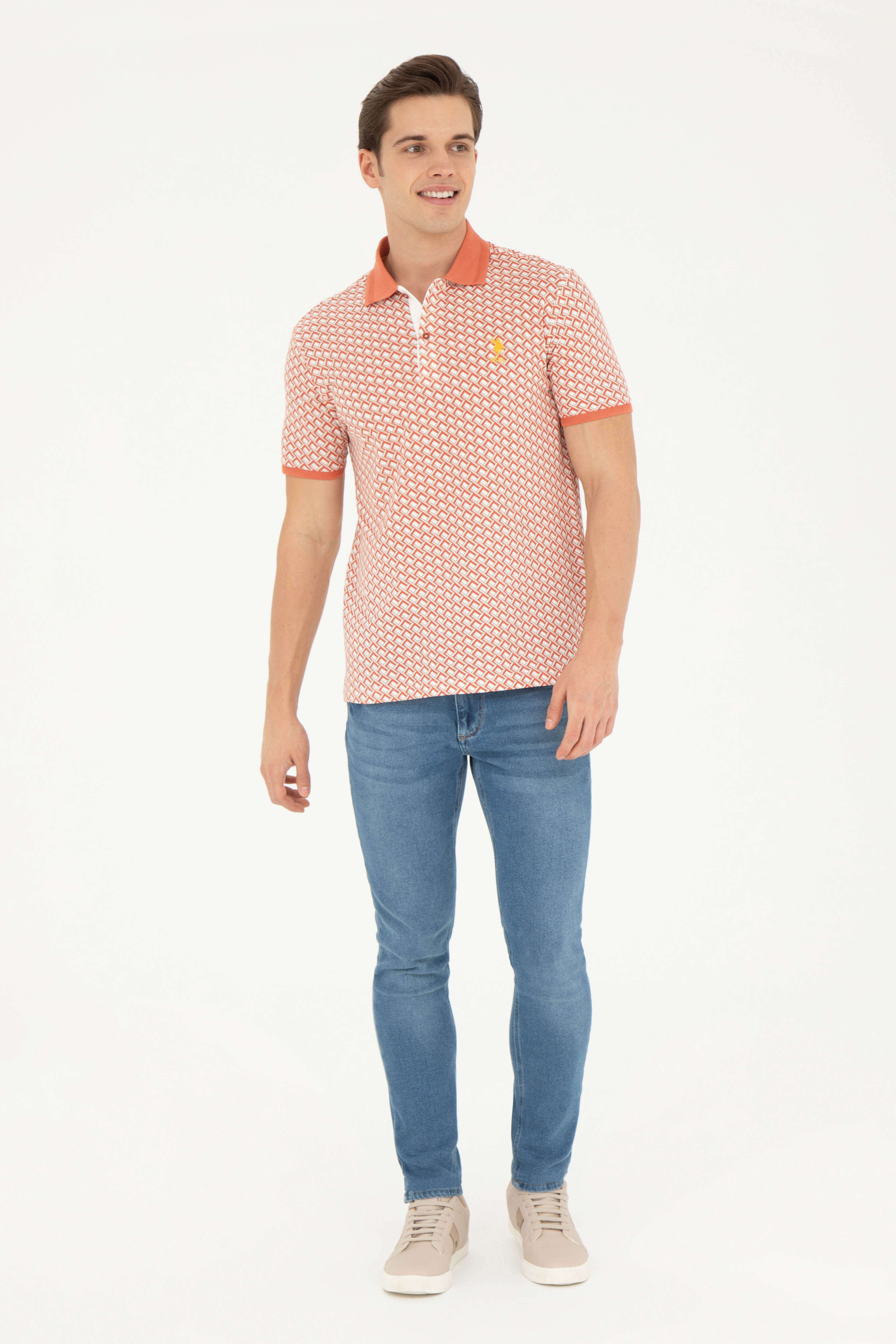Erkek Regular Fit Polo Yaka Pudra Tişört - Image 4