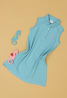 Kız Çocuk Mint Polo Yaka Kolsuz Örme Elbise - 50289282052