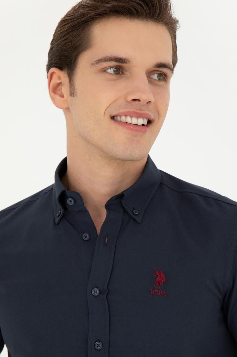 Erkek Lacivert Uzun Kollu Basic Gömlek