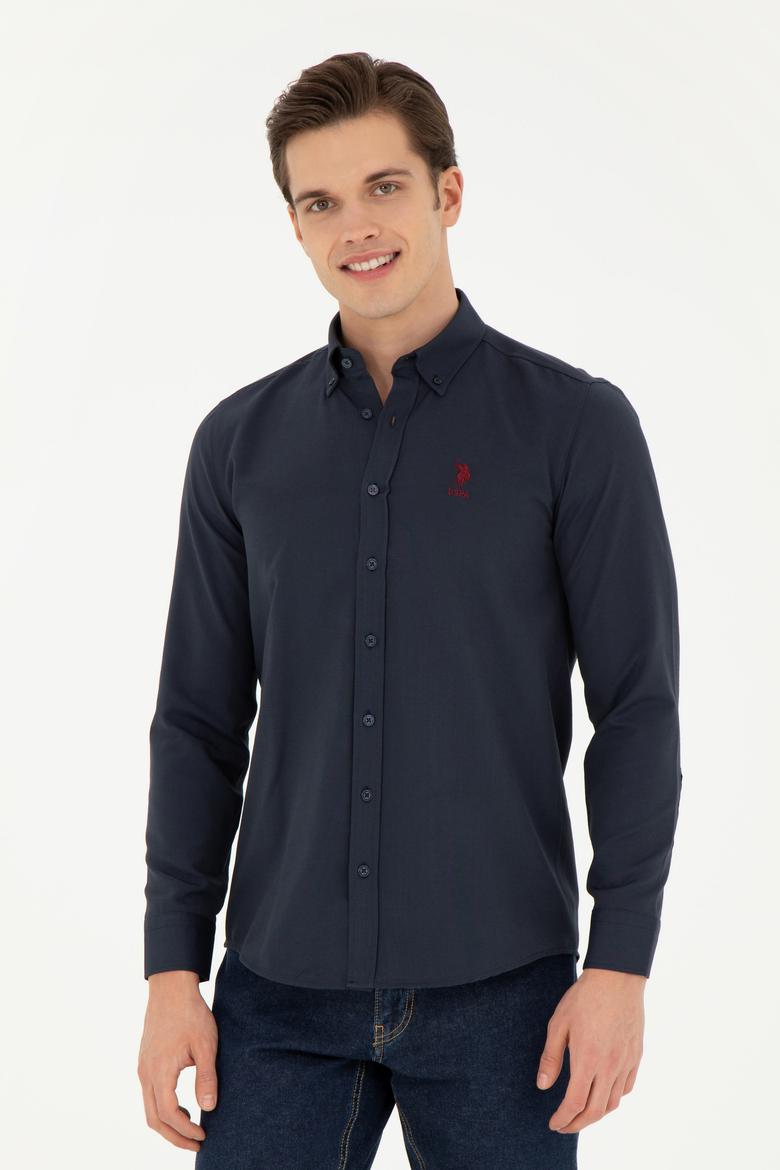 Erkek Lacivert Uzun Kollu Basic Gömlek