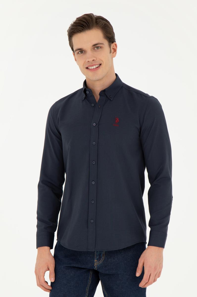 Erkek Lacivert Uzun Kollu Basic Gömlek