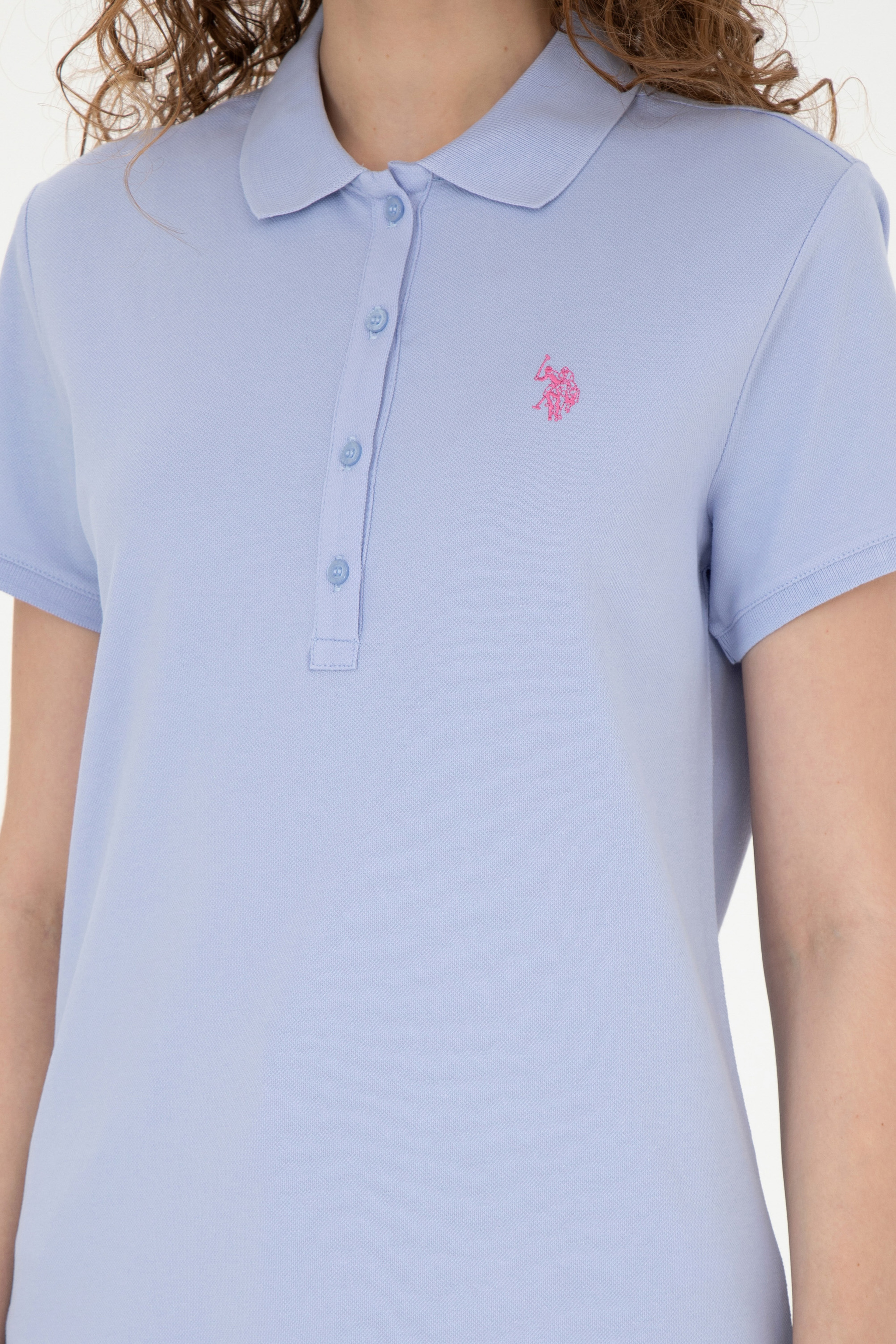 Kadın Mavi Basic Polo Yaka Tişört - Image 6