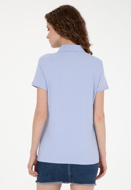 Kadın Mavi Basic Polo Yaka Tişört - 50262675190