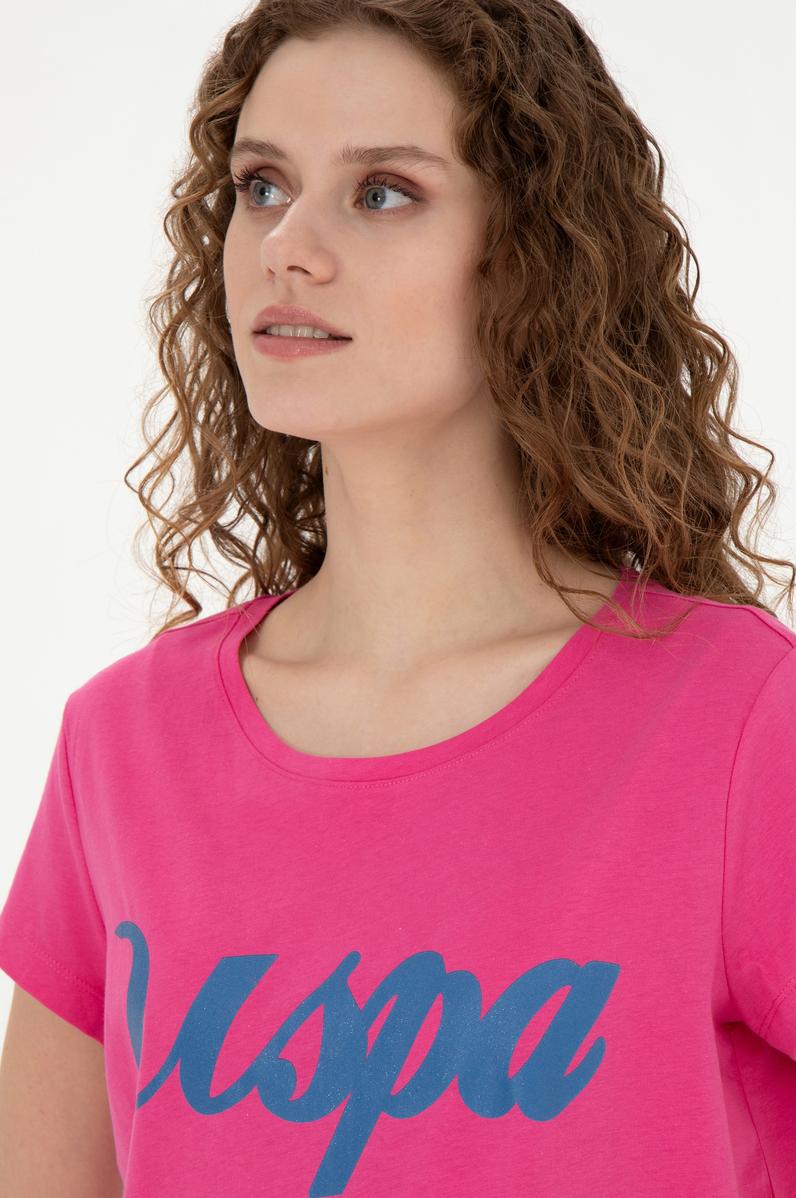 Kadın Fuşya Bisiklet Yaka Tişört