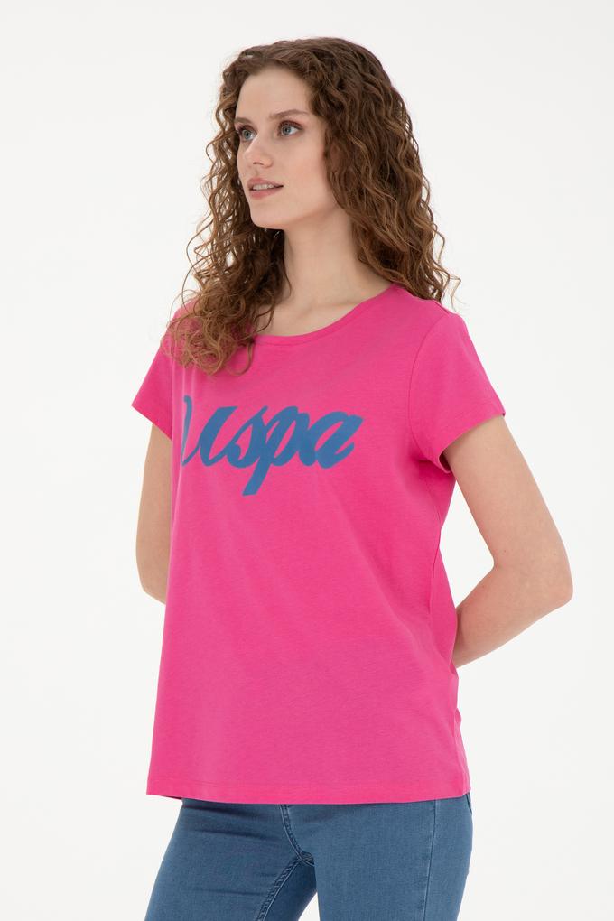Kadın Fuşya Bisiklet Yaka Tişört