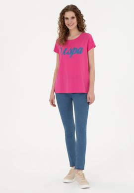 Kadın Fuşya Bisiklet Yaka Tişört - 50265676039