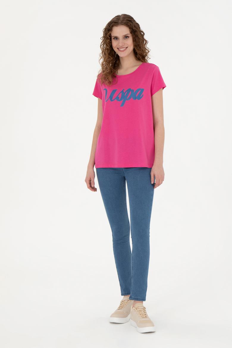 Kadın Fuşya Bisiklet Yaka Tişört - 50265676039