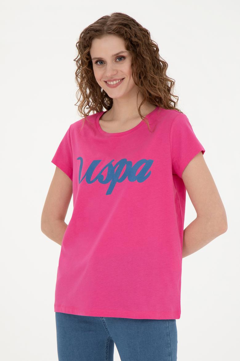 Kadın Fuşya Bisiklet Yaka Tişört - 50265676039
