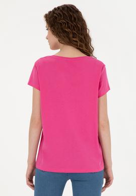 Kadın Fuşya Bisiklet Yaka Tişört - 50265676039