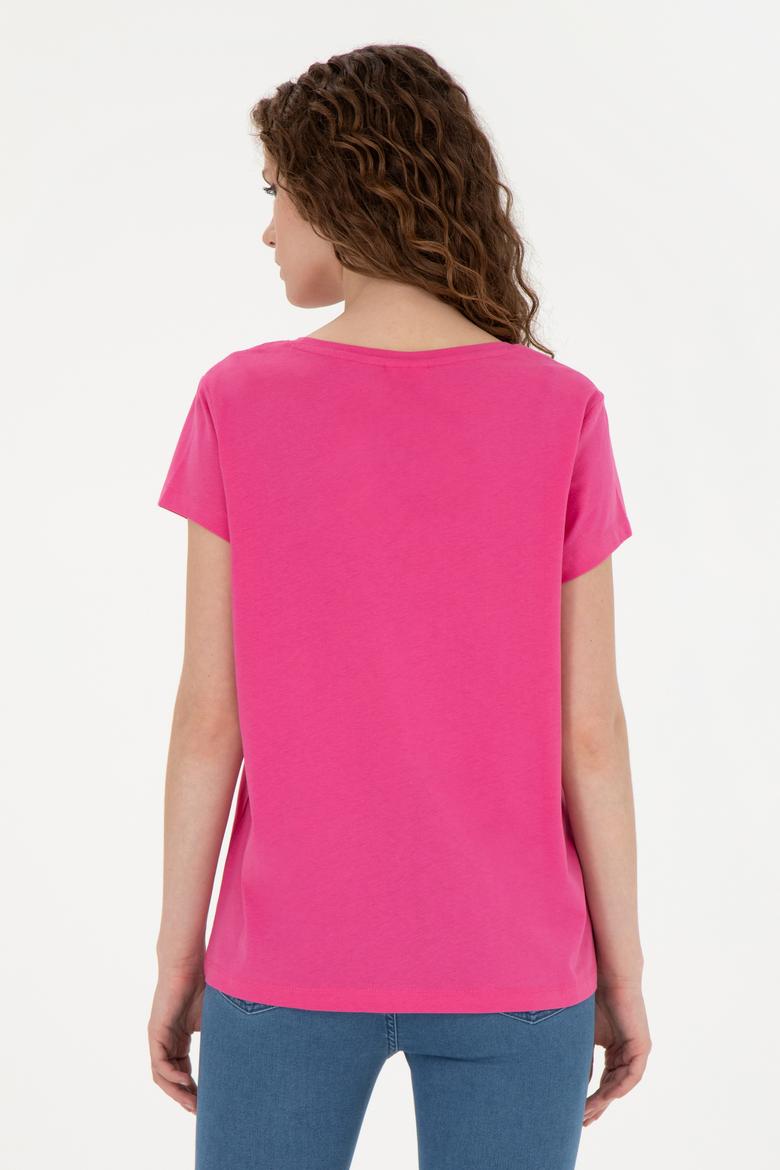 Kadın Fuşya Bisiklet Yaka Tişört - 50265676039