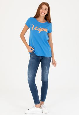 Kadın Saks Bisiklet Yaka Tişört - 50265676044