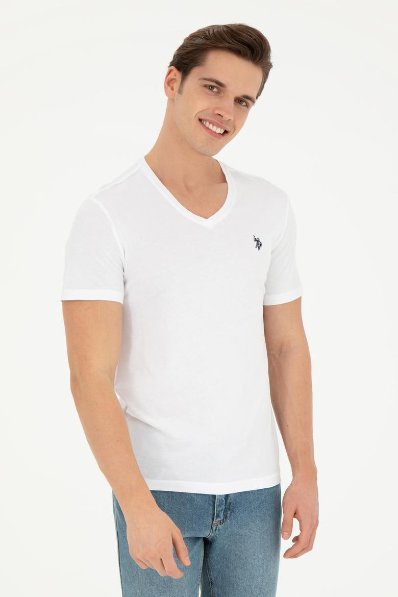Erkek Beyaz Basic V Yaka Tişört - 50262975013