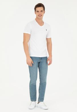 Erkek Beyaz Basic V Yaka Tişört - 50262975013