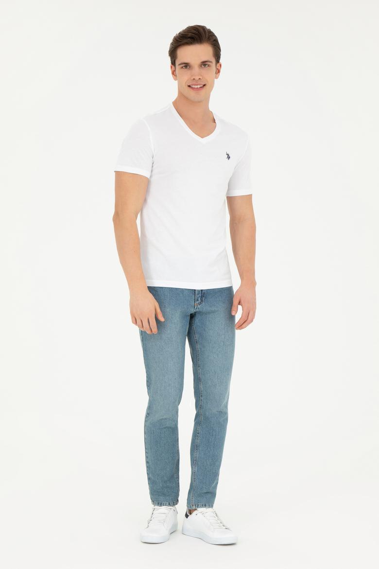Erkek Beyaz Basic V Yaka Tişört - 50262975013