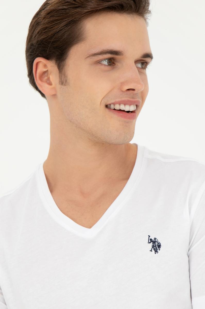 Erkek Beyaz Basic V Yaka Tişört
