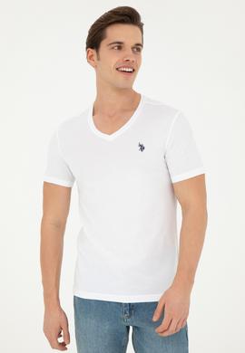 Erkek Beyaz Basic V Yaka Tişört - 50262975013