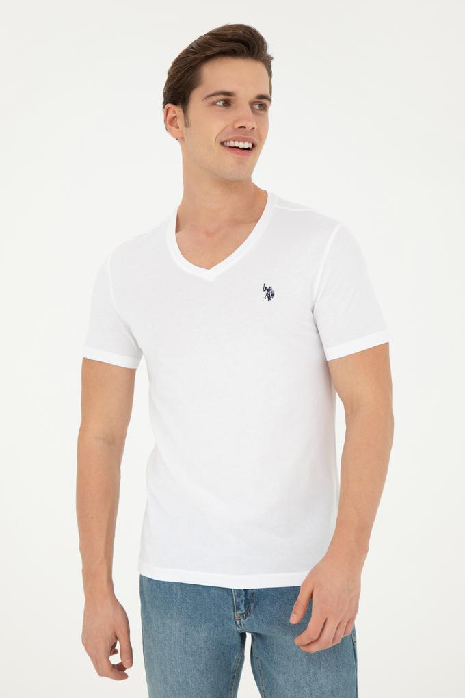 Erkek Beyaz Basic V Yaka Tişört