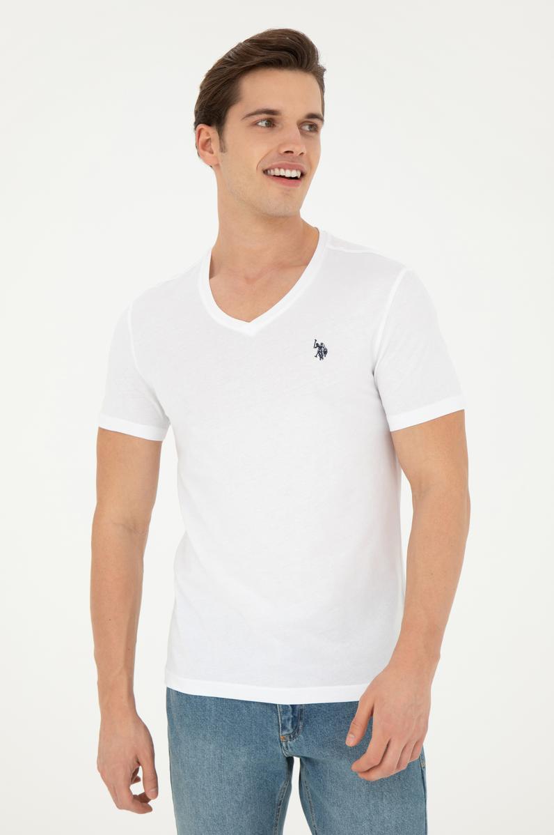 Erkek Beyaz Basic V Yaka Tişört
