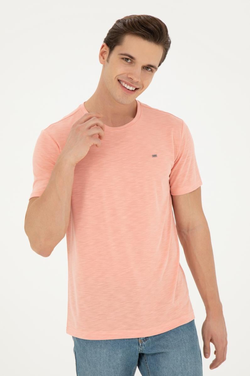 Erkek Regular Fit Bisiklet Yaka Somon Basic Tişört