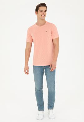 Erkek Regular Fit Bisiklet Yaka Somon Basic Tişört - 50285294061