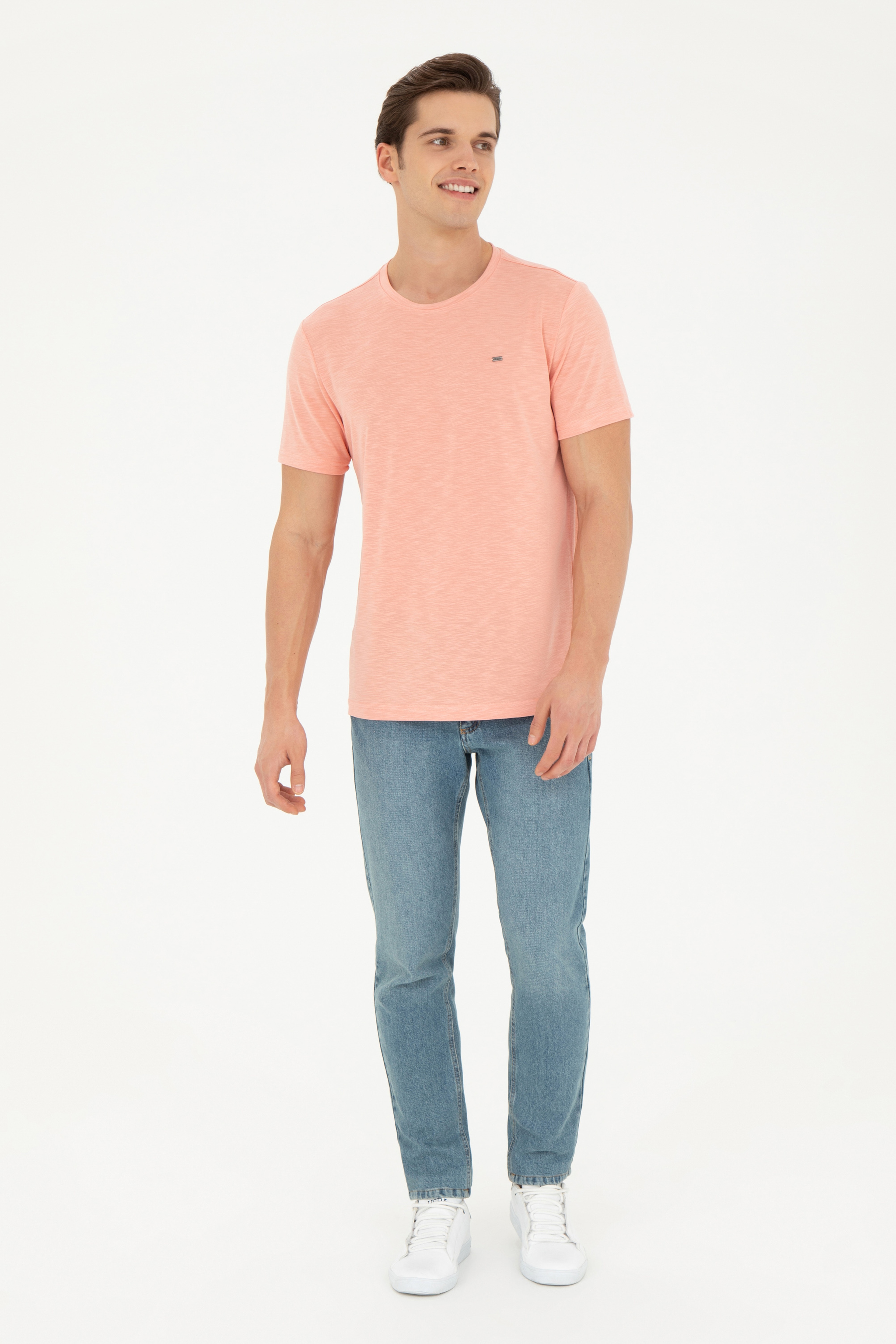 Erkek Regular Fit Bisiklet Yaka Somon Basic Tişört - Image 4