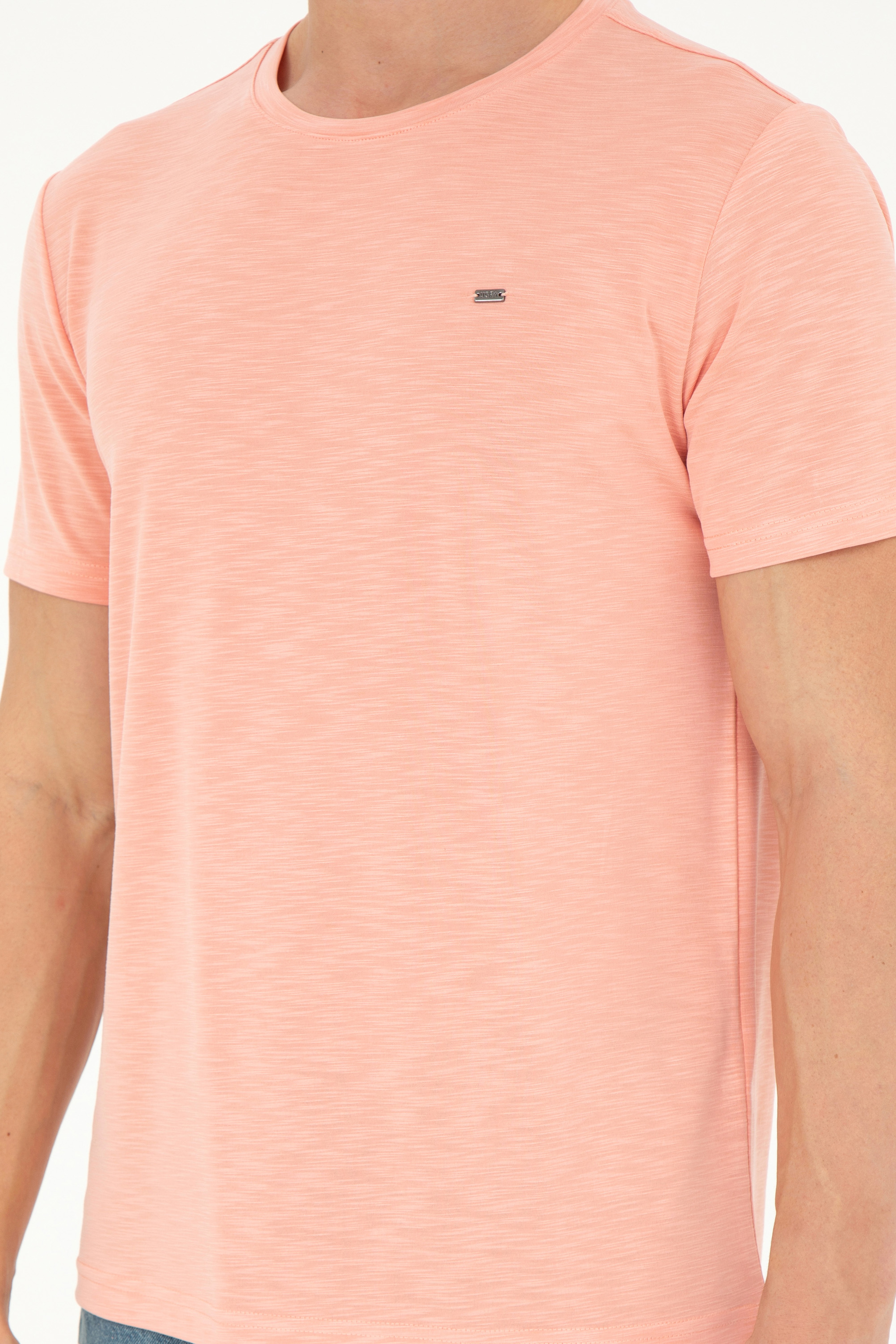 Erkek Regular Fit Bisiklet Yaka Somon Basic Tişört